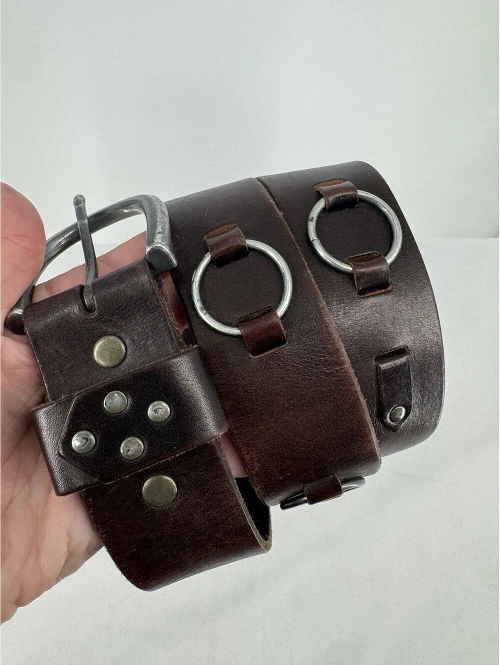 Vintage 90s y2k belt womens brown leather studded boho bohemian western